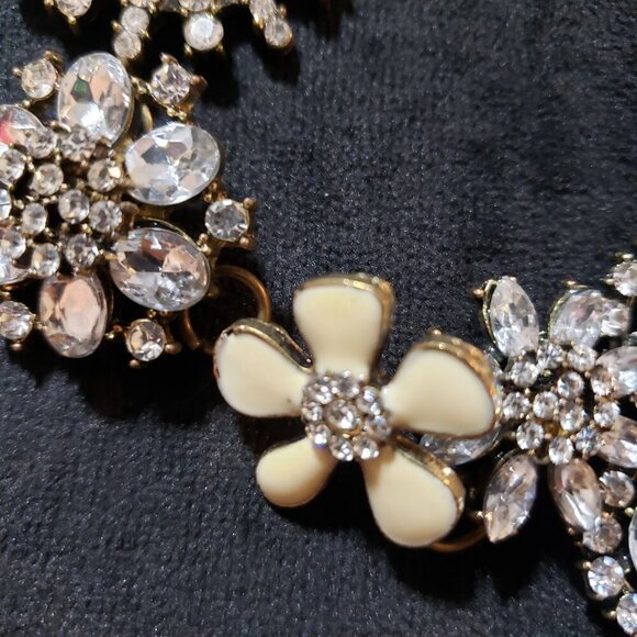Women's Gold Plated Crystal Floral Rhinestone Statement Necklace with Lobster - Picture 6 of 7